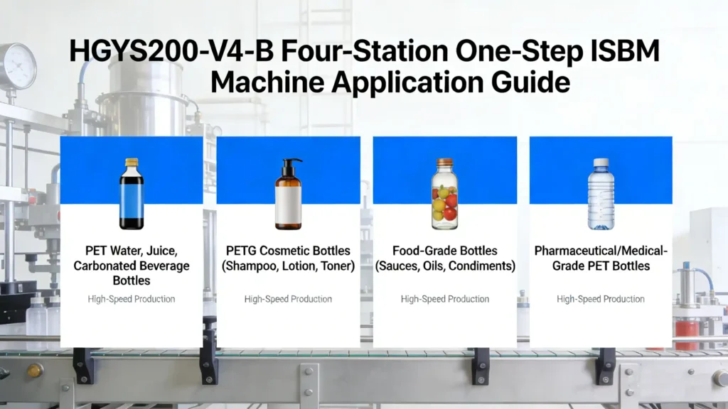 HGYS200-V4-B four-Station One-Step ISBM Machine for PET/PETG Bottle Production HGYS200 V4 B four Station One Step ISBM Machine application
