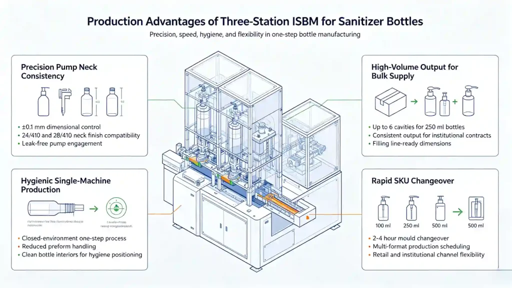 Production Advantages of Three-Station ISBM for Sanitizer Bottles